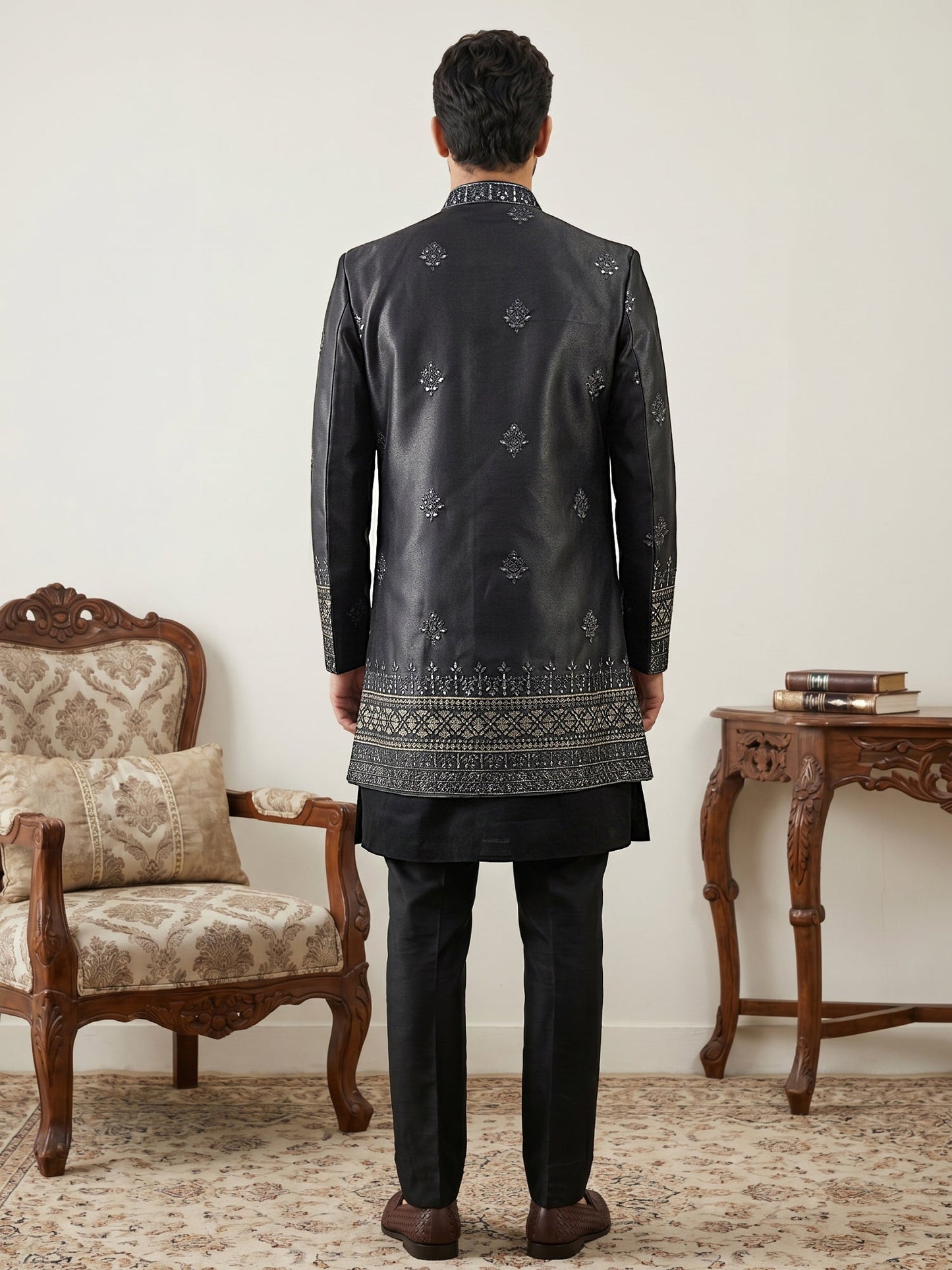 Men Embroidered Cotton Blend Indo-Western Set