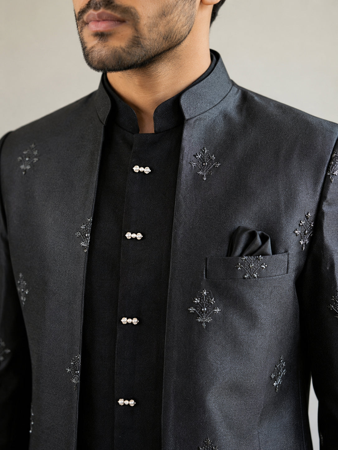 Men Embroidered Cotton Blend Indo-Western Set