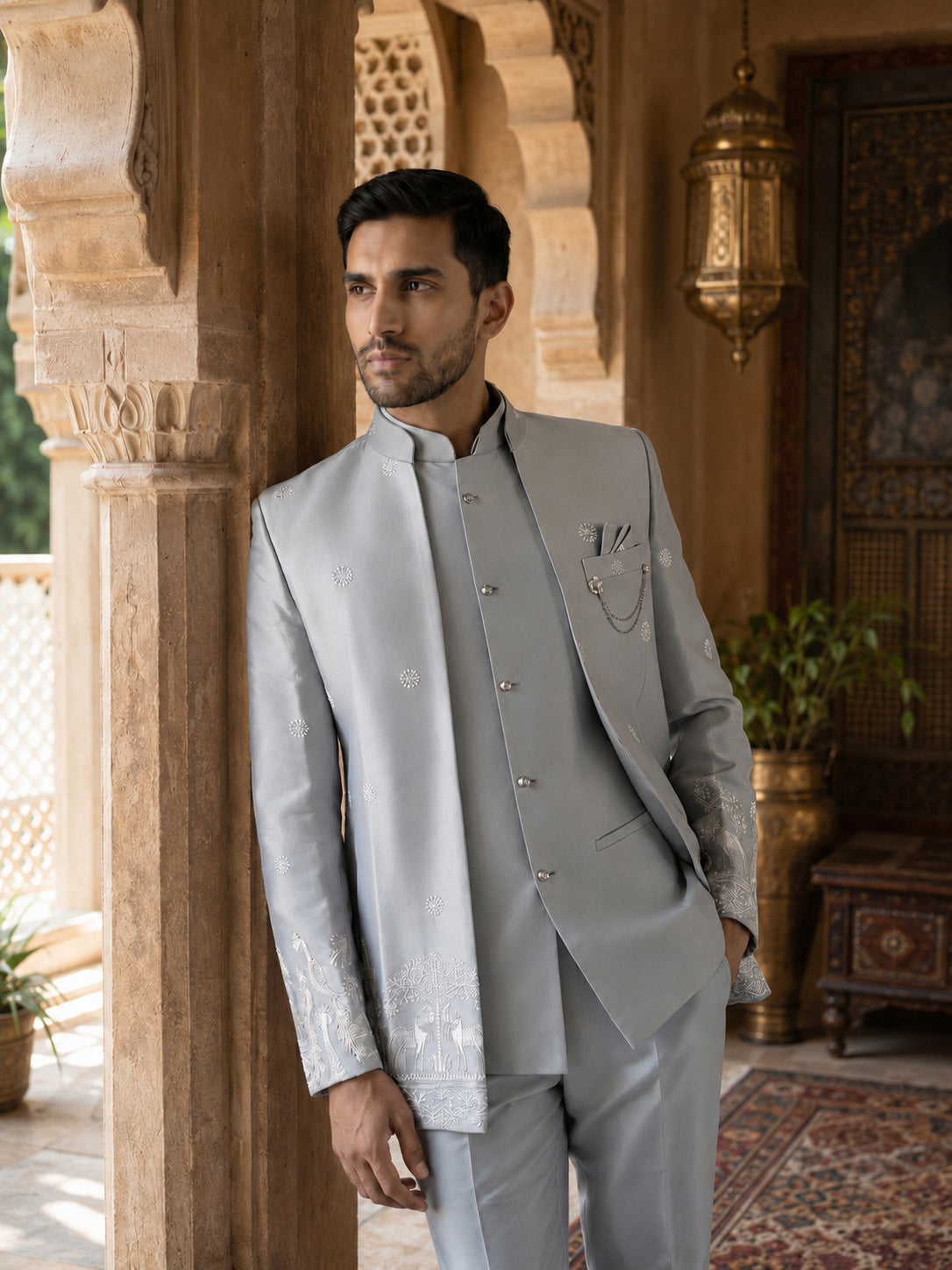 Embroidered Silk Blend Indo-Western Set