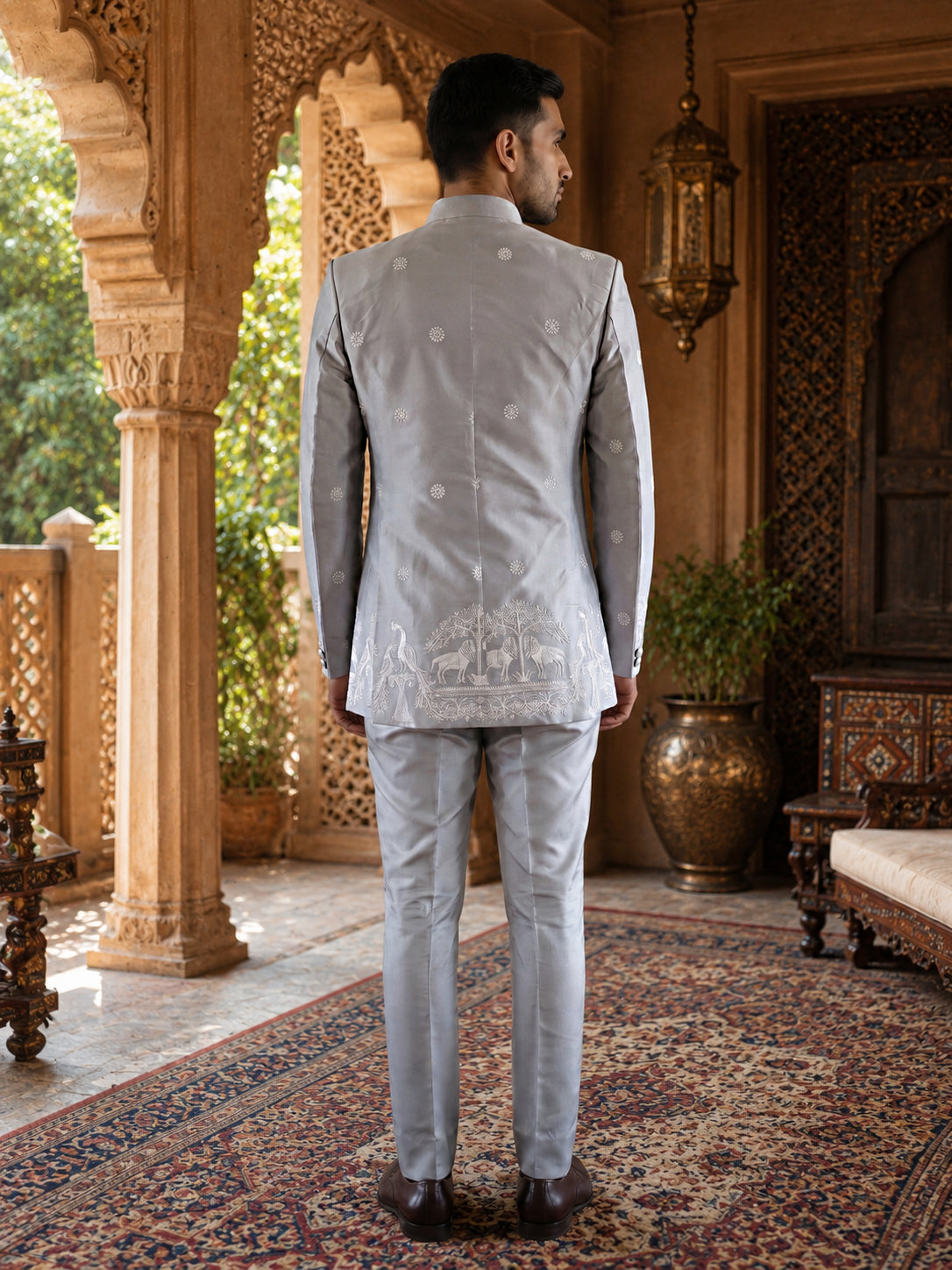 Embroidered Silk Blend Indo-Western Set