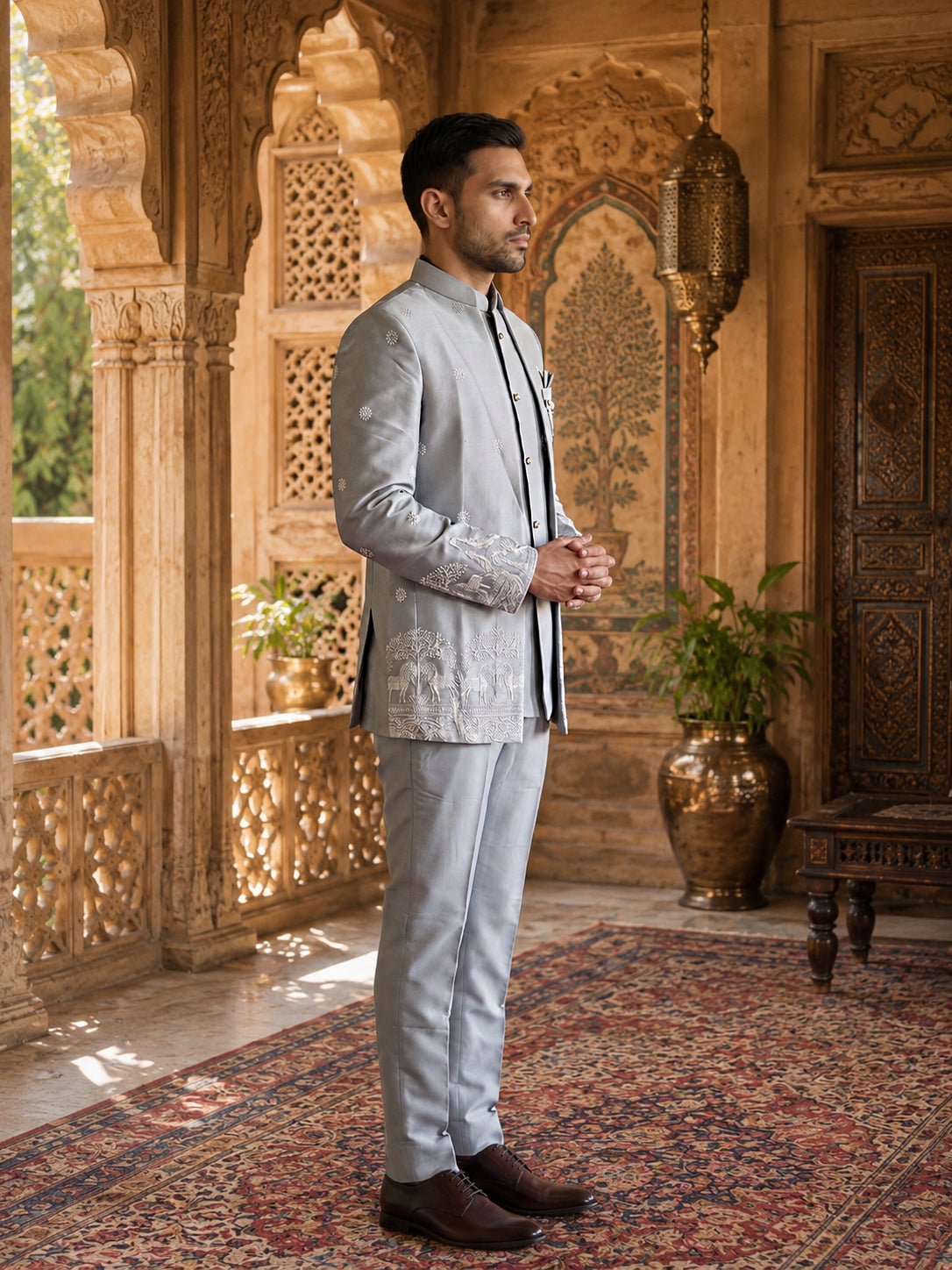 Embroidered Silk Blend Indo-Western Set