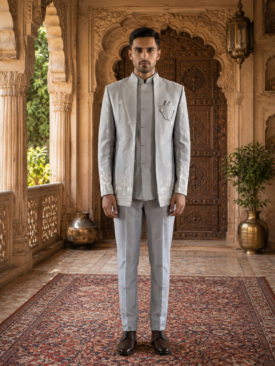 Embroidered Silk Blend Indo-Western Set