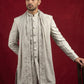 Men Silk Blend Embroidered Indo-Western Set ( 50JIND P5W 236Cream )
