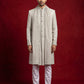 Men Silk Blend Embroidered Indo-Western Set ( 50JIND P5W 236Cream )