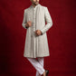 Men Silk Blend Embroidered Indo-Western Set ( 50JIND P5W 236Cream )