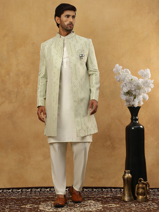 Jacquard Silk Embroidered Indo-Western Set ( 50JIND 592W 135Pista )