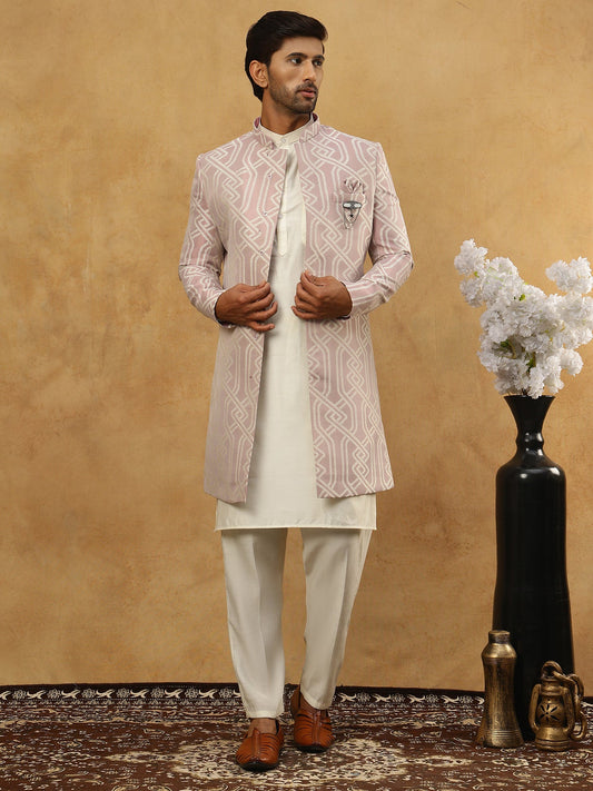 Jacquard Silk Embroidered Indo-Western Set ( 50JIND 592W 135Purple )