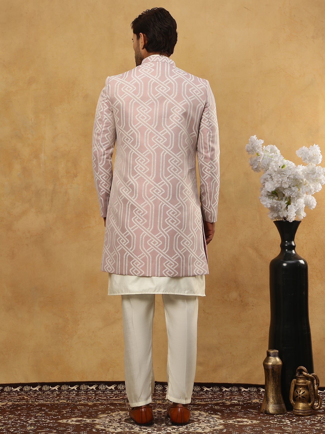 Jacquard Silk Embroidered Indo-Western Set ( 50JIND 592W 135Purple )