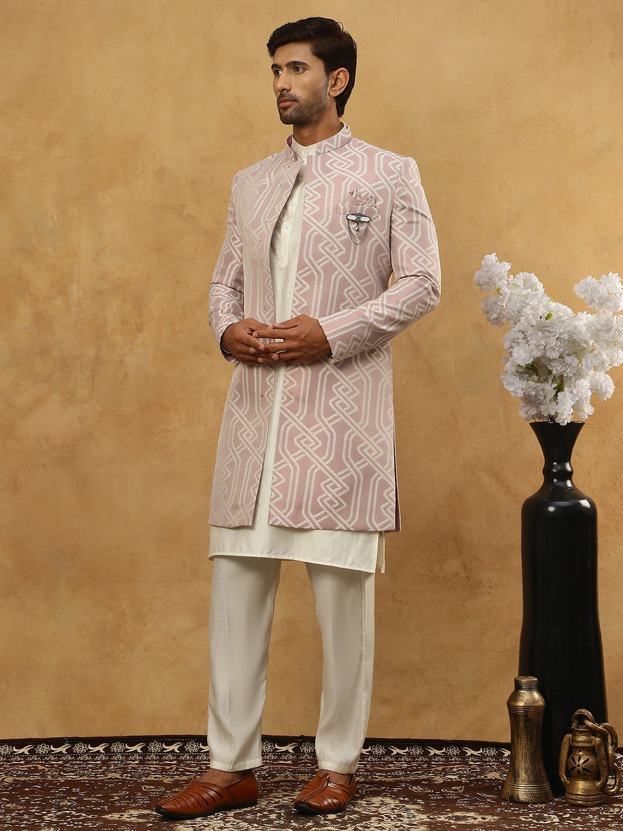 Jacquard Silk Embroidered Indo-Western Set ( 50JIND 592W 135Purple )