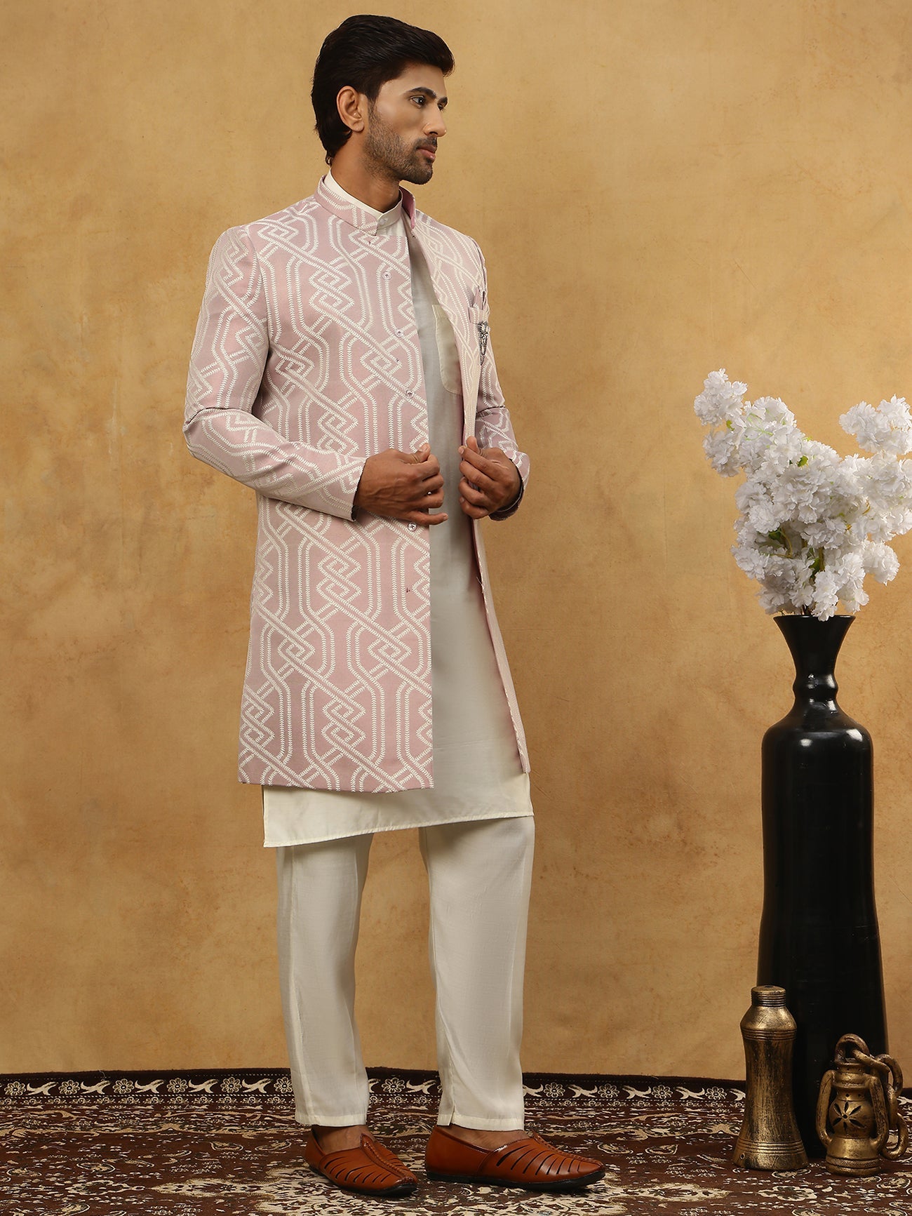 Jacquard Silk Embroidered Indo-Western Set ( 50JIND 592W 135Purple )