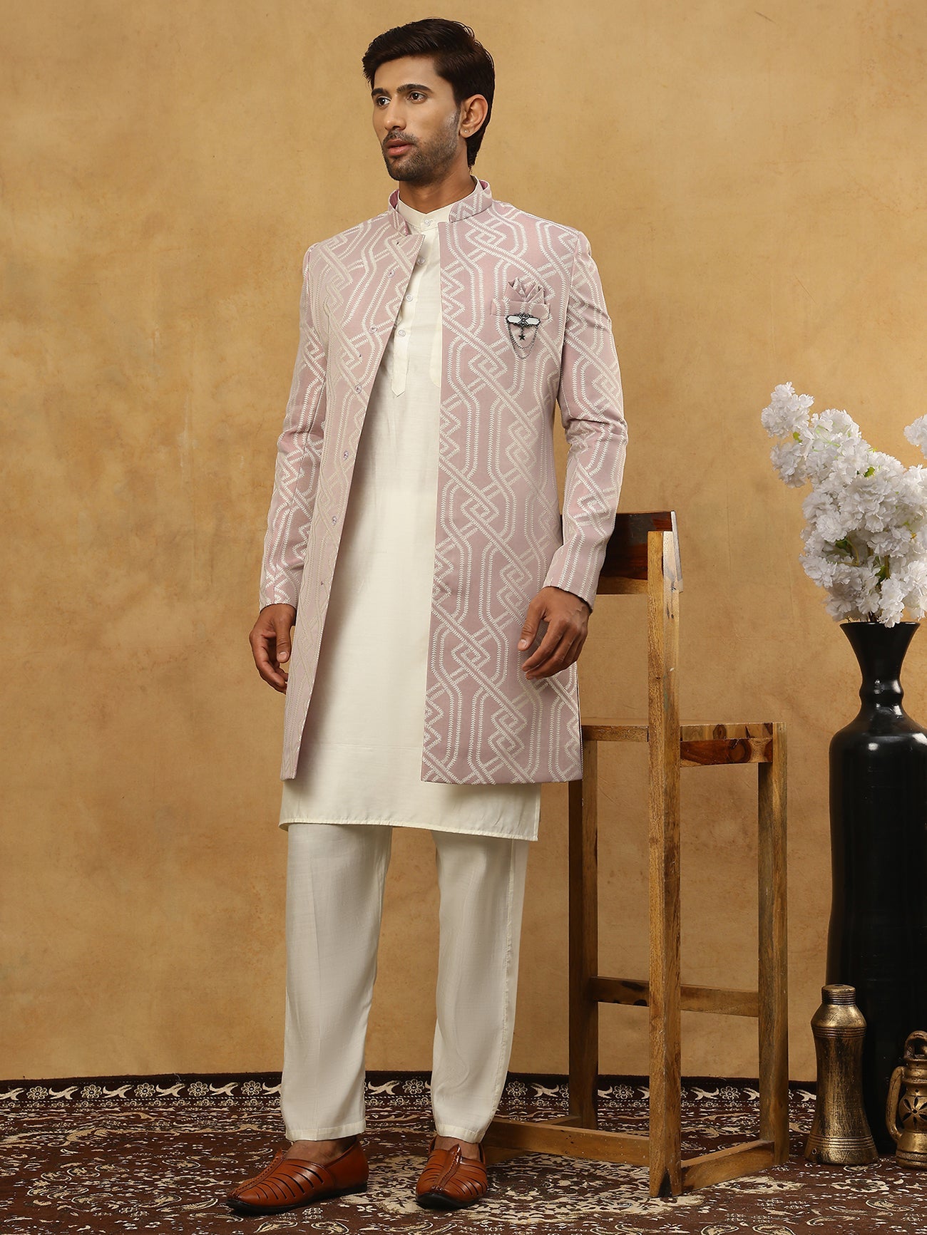 Jacquard Silk Embroidered Indo-Western Set ( 50JIND 592W 135Purple )