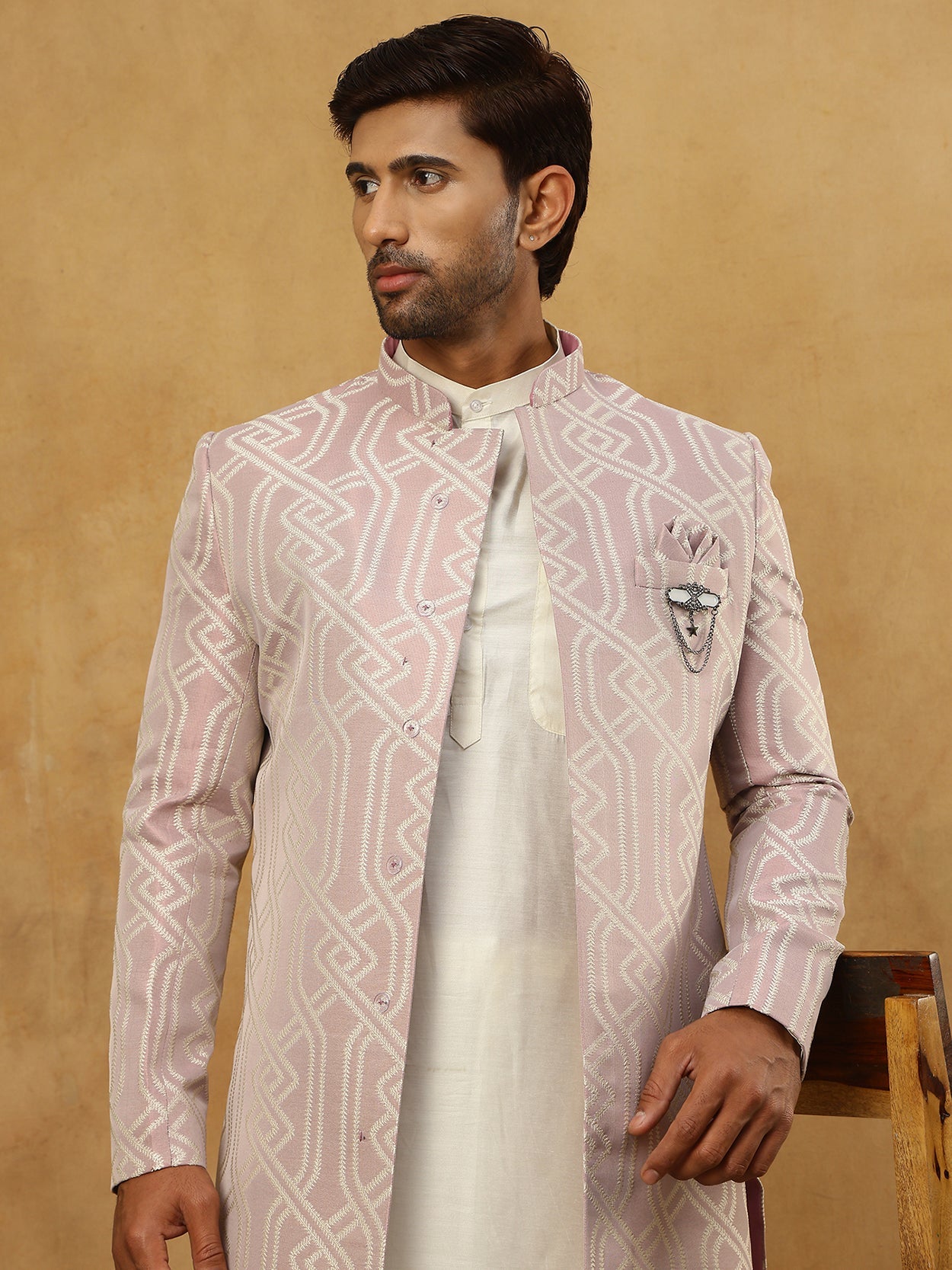 Jacquard Silk Embroidered Indo-Western Set ( 50JIND 592W 135Purple )