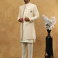 Jacquard Silk Embroidered Indo-Western Set ( 50JIND 592W 137Cream )