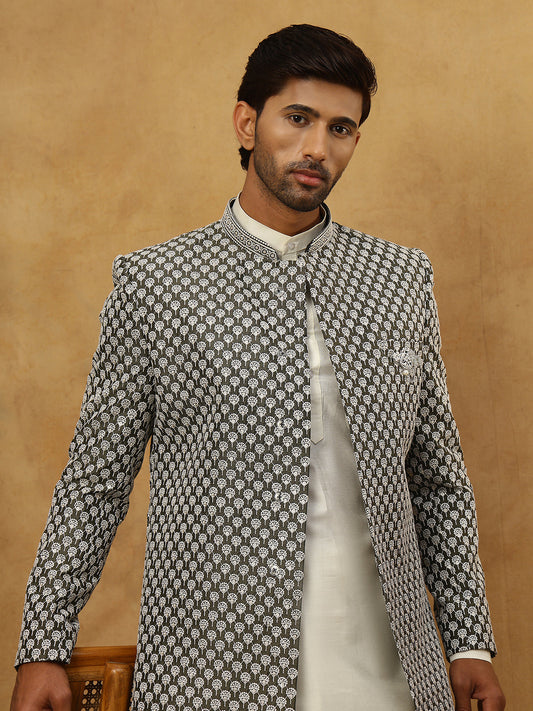 Premium Embroidered Indo-Western Set for Men ( 50JIND 592W 138Olive )