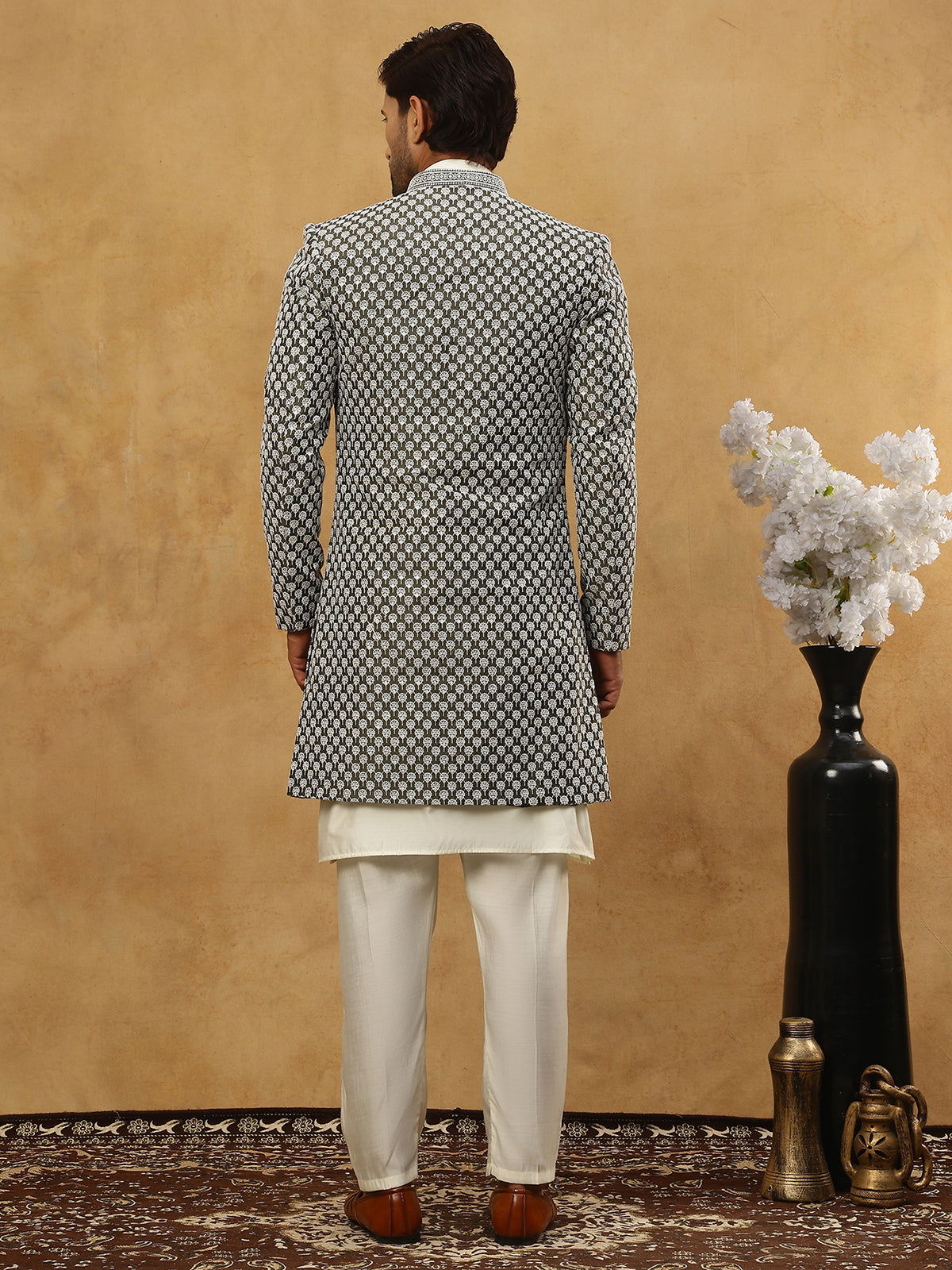 Premium Embroidered Indo-Western Set for Men ( 50JIND 592W 138Olive )