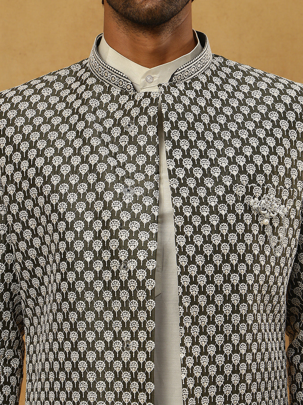 Premium Embroidered Indo-Western Set for Men ( 50JIND 592W 138Olive )
