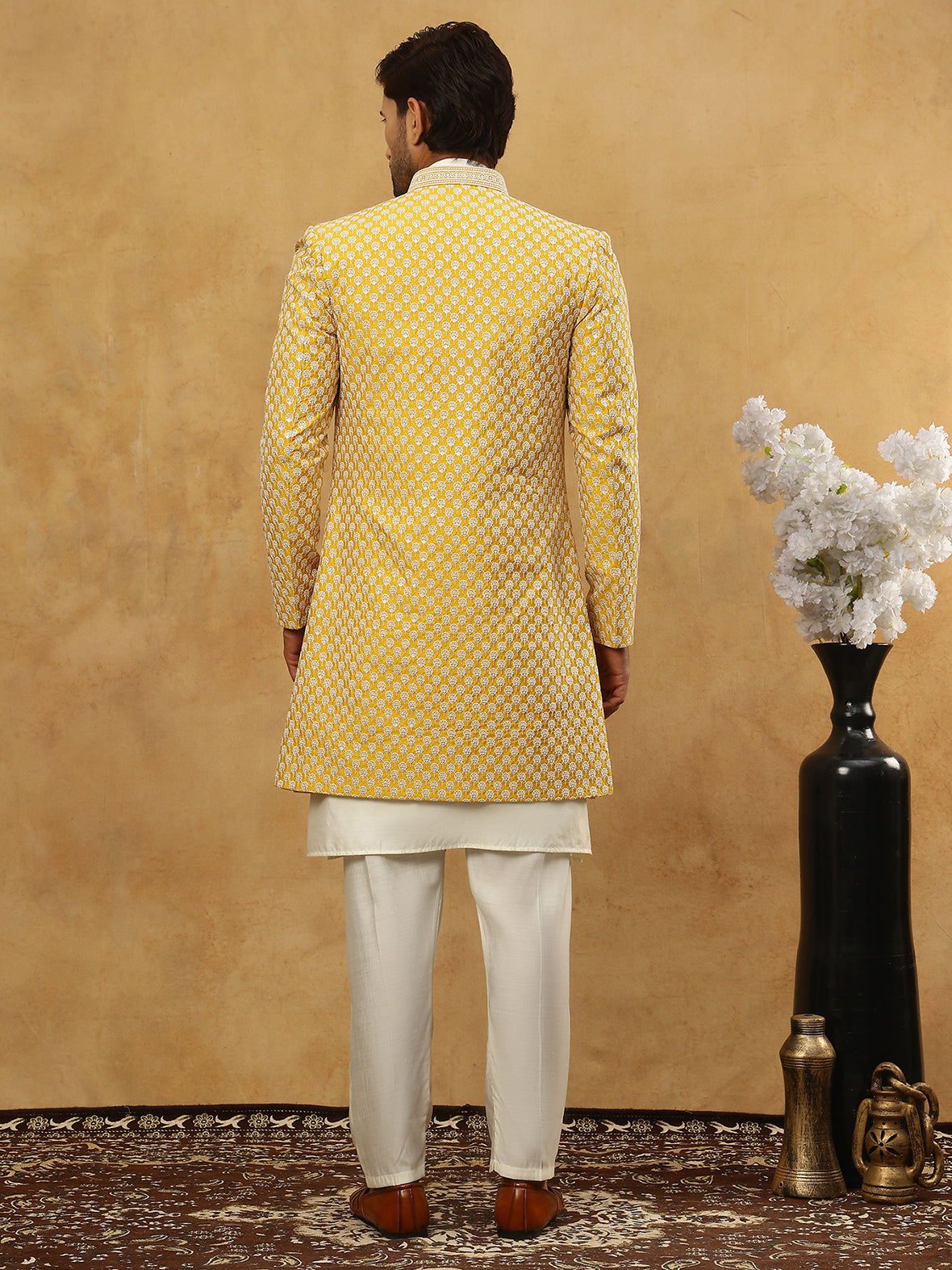 Premium Embroidered Indo-Western Set for Men ( 50JIND 592W 138Yellow )