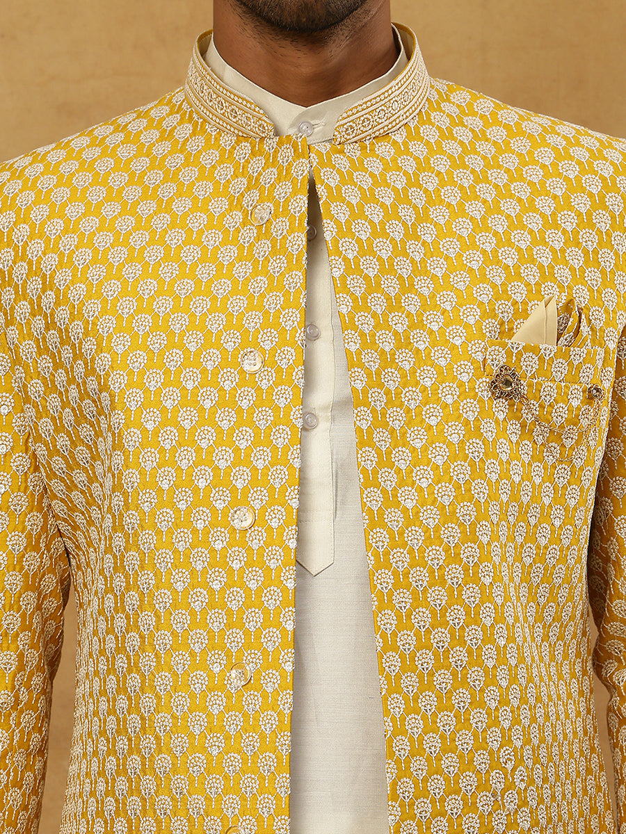 Premium Embroidered Indo-Western Set for Men ( 50JIND 592W 138Yellow )