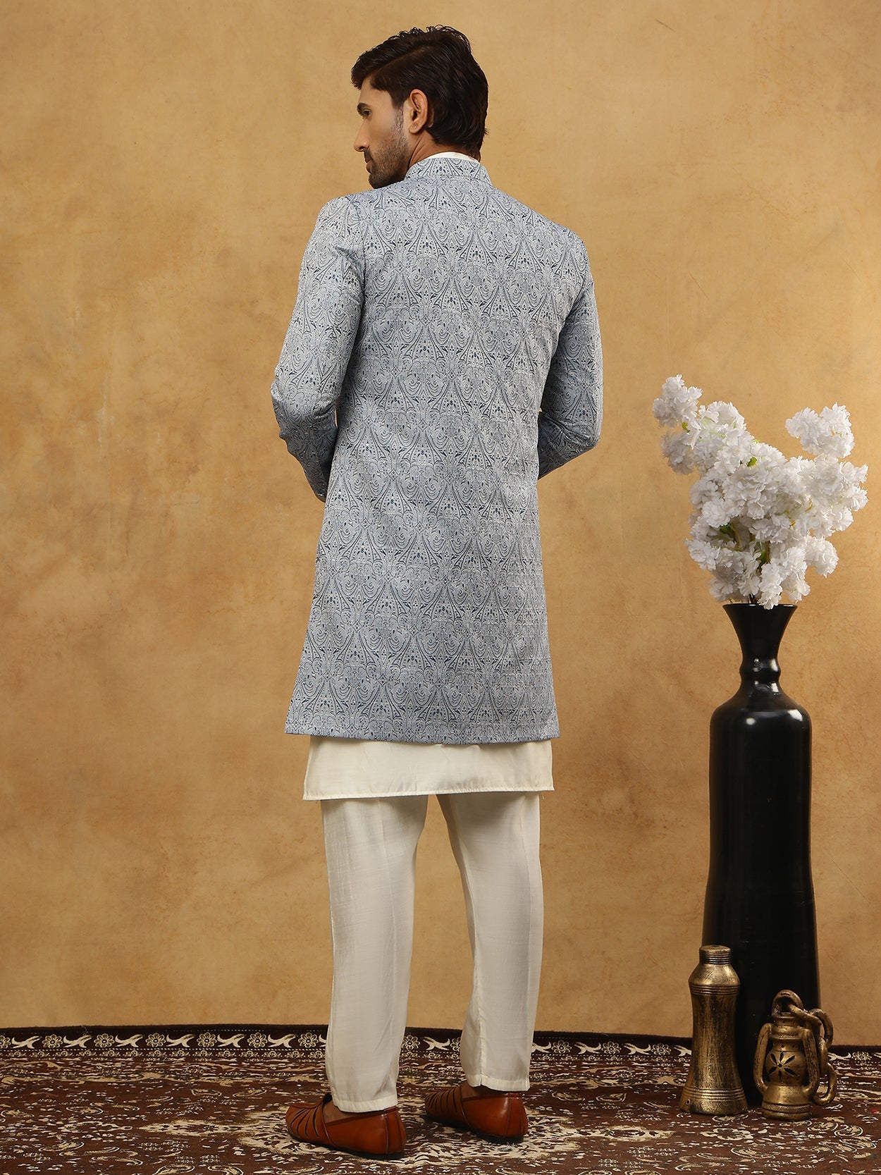Paisley Jacquard Silk Indo-Western Set ( 50JIND 592W 168Grey )
