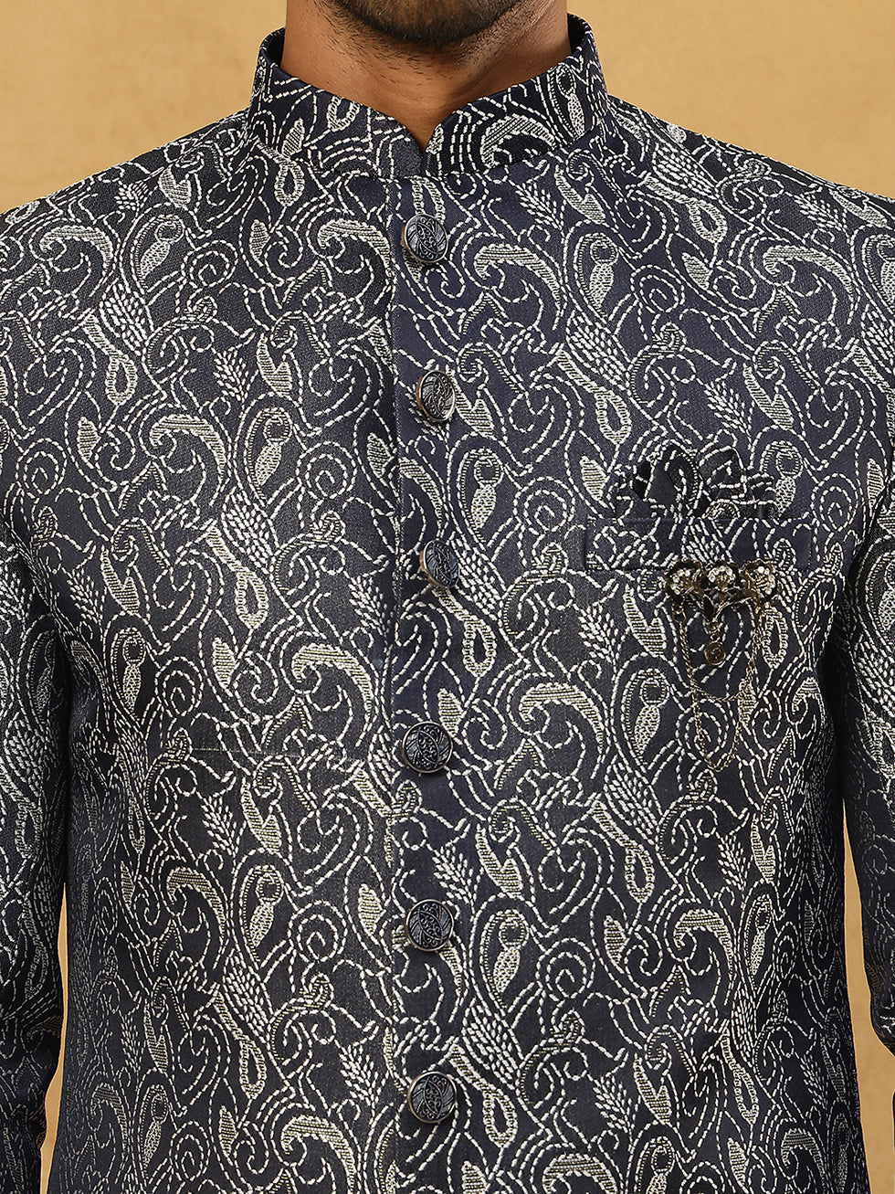 Men’s Woven Silk Jacquard Indo-Western Set ( 50JIND P11W 164Grey )