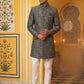 Men’s Woven Silk Jacquard Indo-Western Set ( 50JIND P5W 164Grey S )
