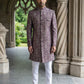 Men’s Woven Silk Jacquard Indo-Western Set ( 50JIND P5W 164Maroon S )