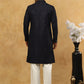 Men’s Navy Velvet Embroidered Indo-Western Set ( 50JIND PJ11W 103Blue )