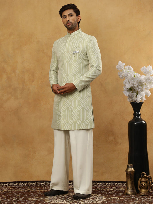 Jacquard Silk Embroidered Indo-Western Set ( 50JIND PJ11W 135Pista )