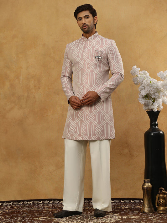 Jacquard Silk Embroidered Indo-Western Set ( 50JIND PJ11W 135Purple )