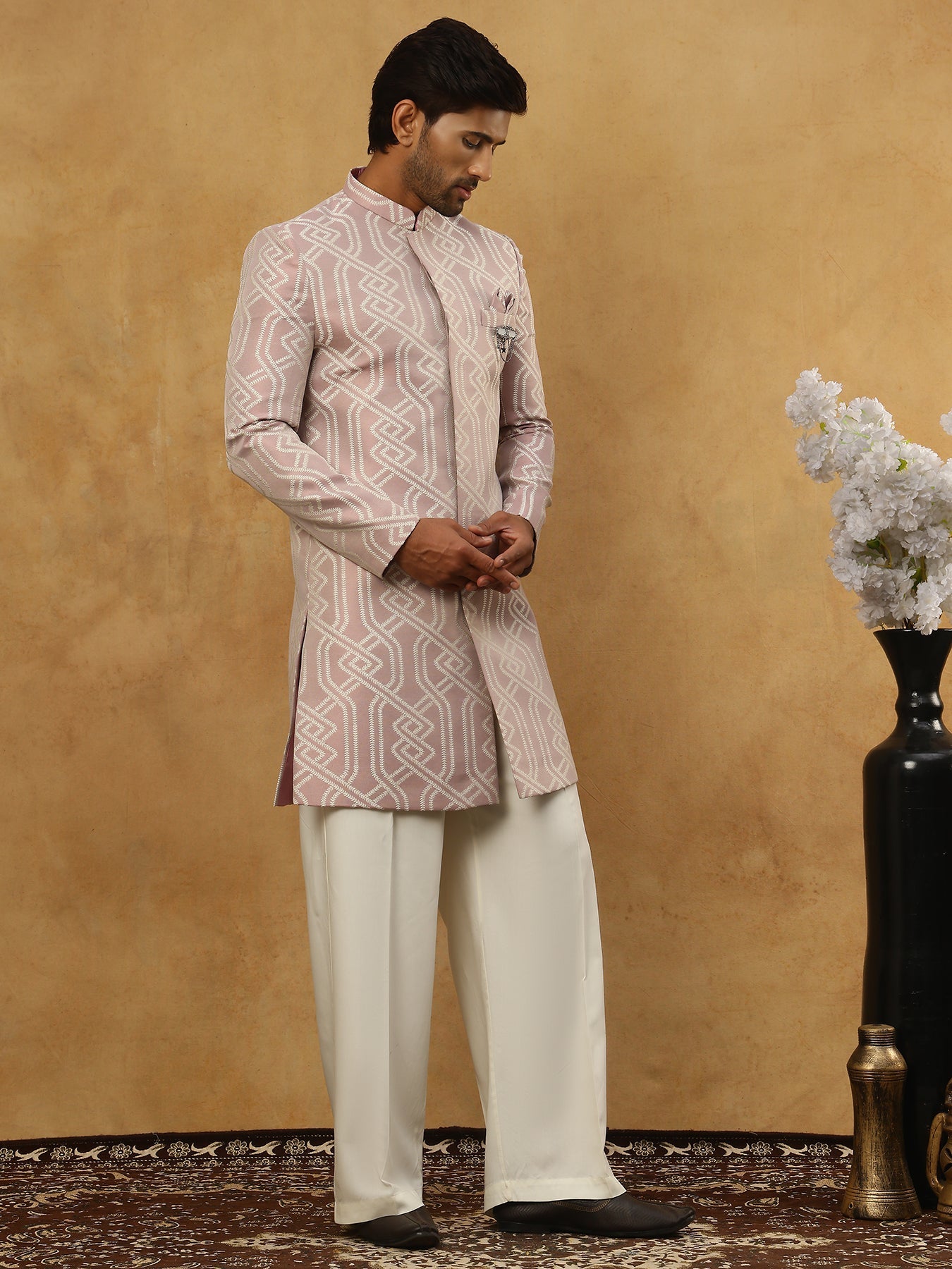 Jacquard Silk Embroidered Indo-Western Set ( 50JIND PJ11W 135Purple )