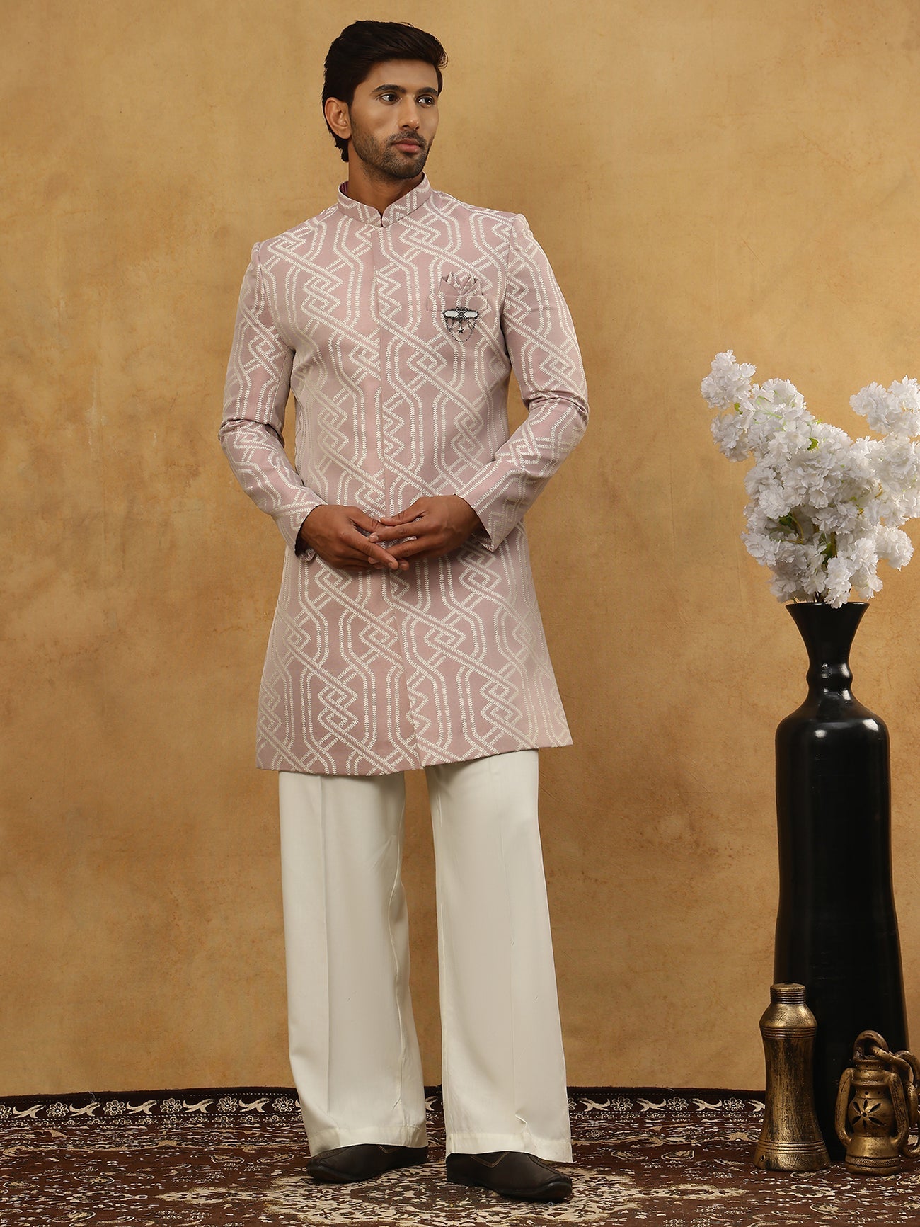 Jacquard Silk Embroidered Indo-Western Set ( 50JIND PJ11W 135Purple )