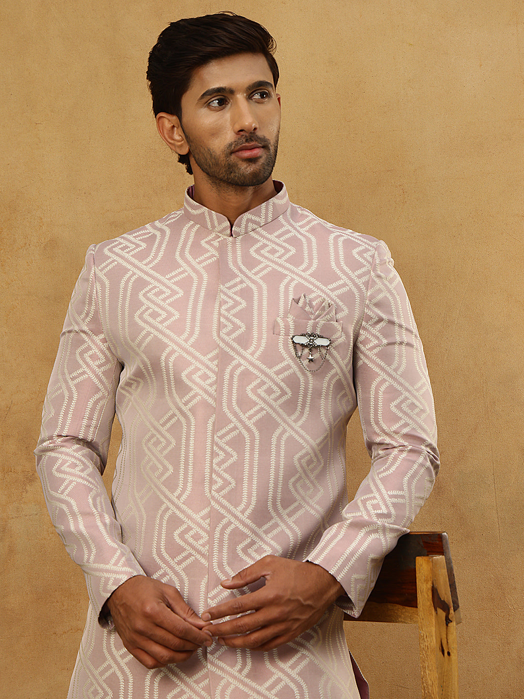 Jacquard Silk Embroidered Indo-Western Set ( 50JIND PJ11W 135Purple )