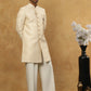 Jacquard Silk Embroidered Indo-Western Set ( 50JIND PJ11W 137Cream )