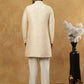 Jacquard Silk Embroidered Indo-Western Set ( 50JIND PJ11W 137Cream )