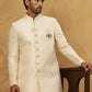 Jacquard Silk Embroidered Indo-Western Set ( 50JIND PJ11W 137Cream )