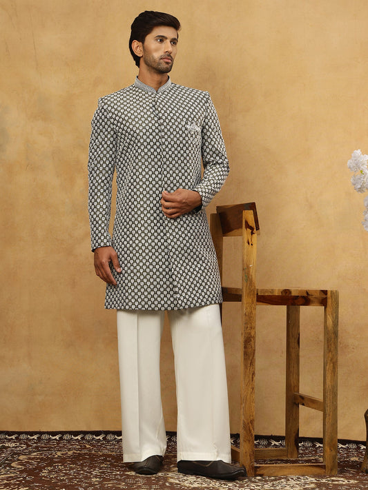 Premium Embroidered Indo-Western Set for Men ( 50JIND PJ11W 138Olive )