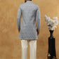 Paisley Jacquard Silk Indo-Western Set ( 50JIND PJ11W 168Grey )