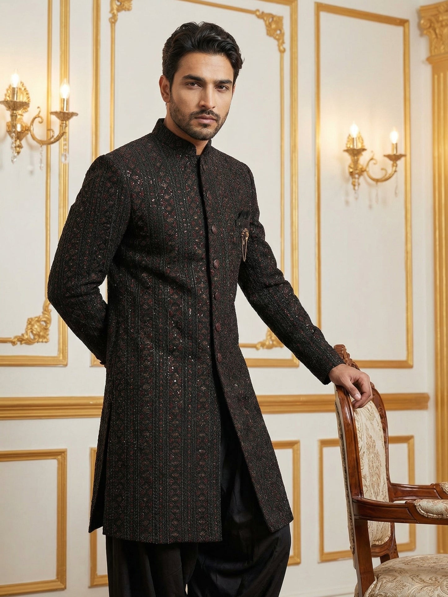 Men Embroidered Indo-Western Set ( 50JIND S7B 103Maroon S )