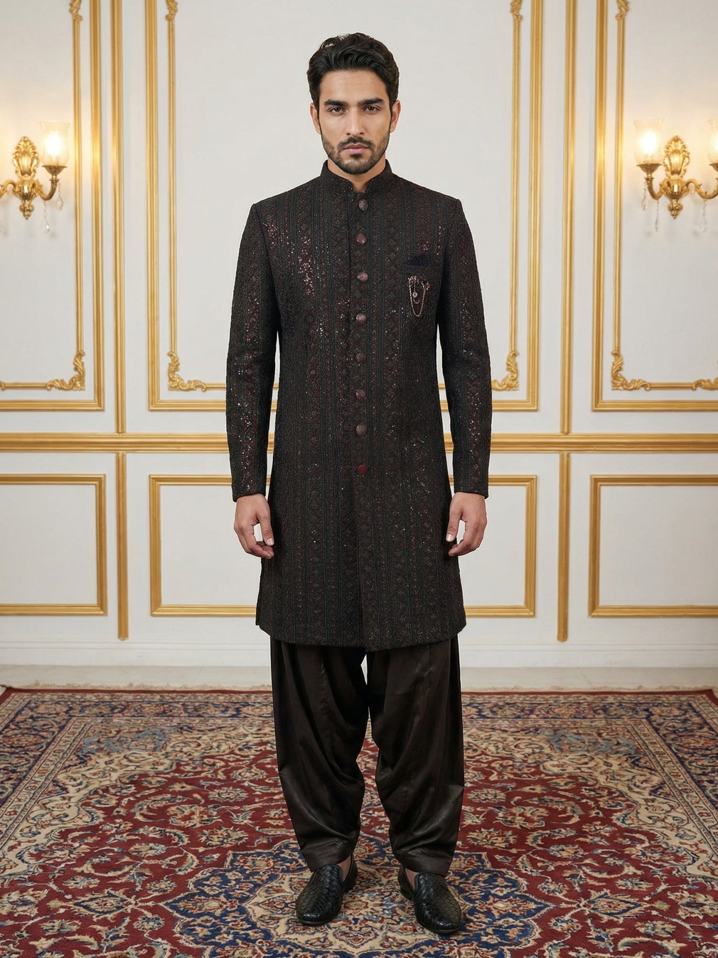 Men Embroidered Indo-Western Set ( 50JIND S7B 103Maroon S )