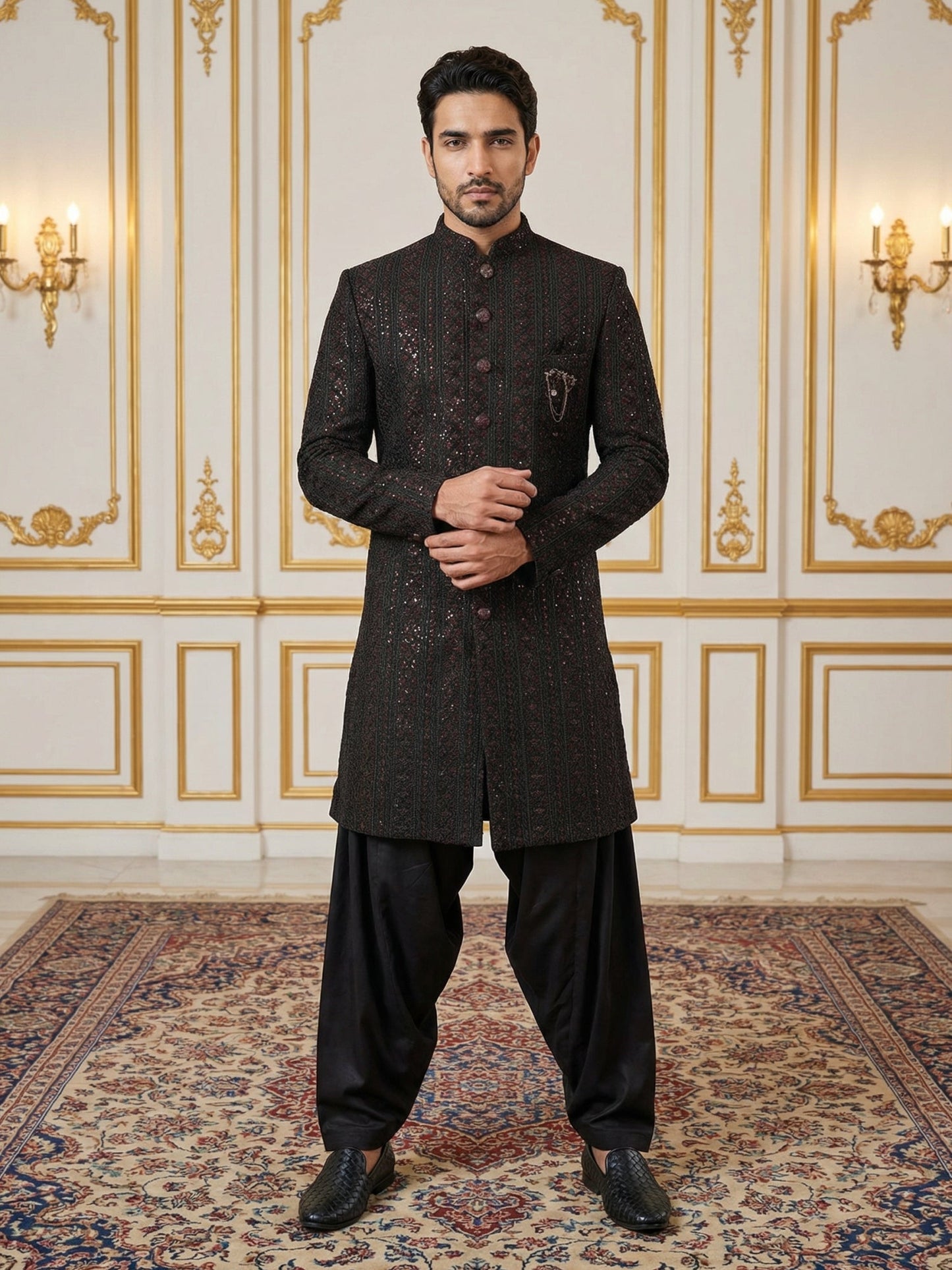 Men Embroidered Indo-Western Set ( 50JIND S7B 103Maroon S )
