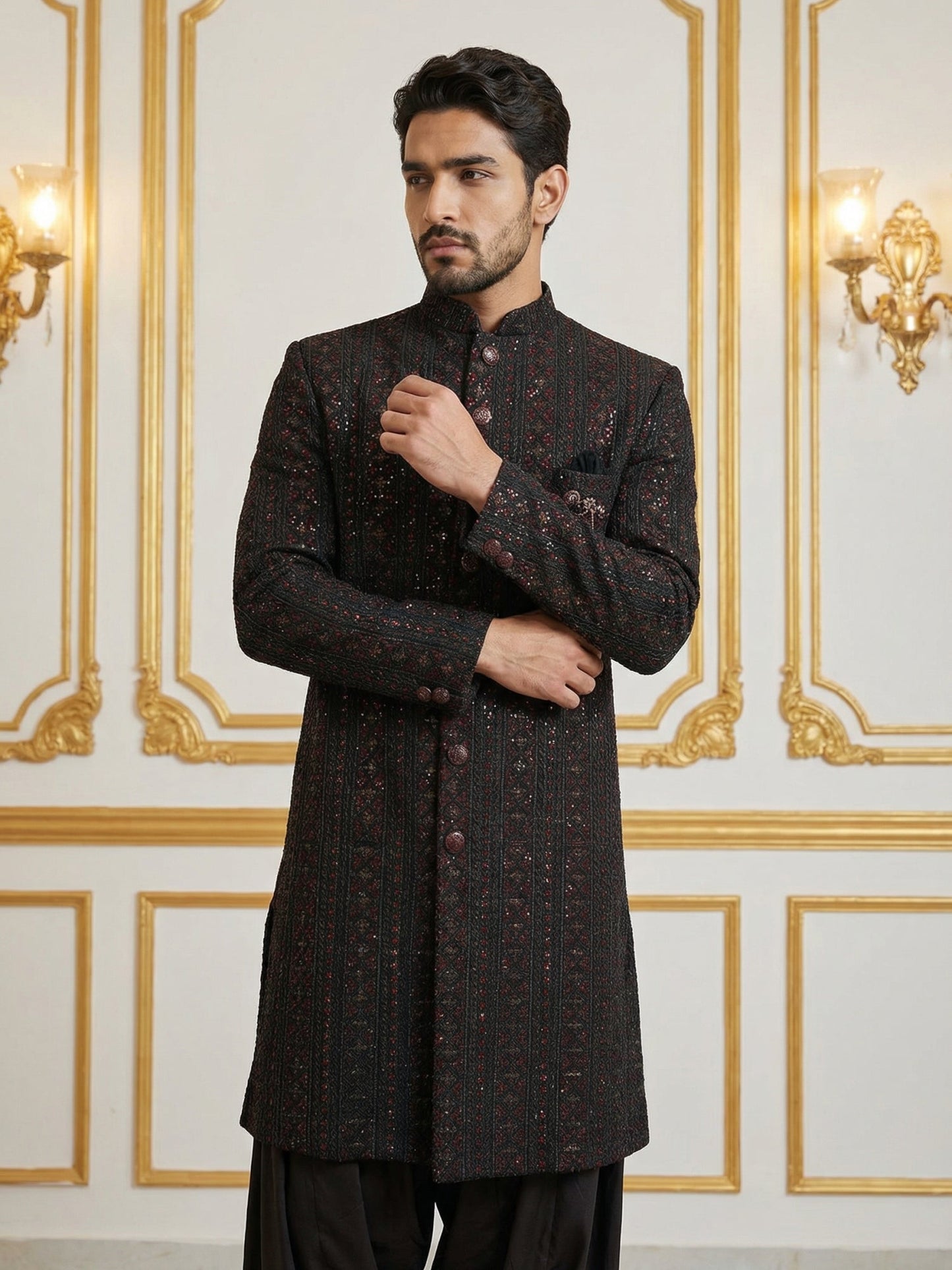 Men Embroidered Indo-Western Set ( 50JIND S7B 103Maroon S )