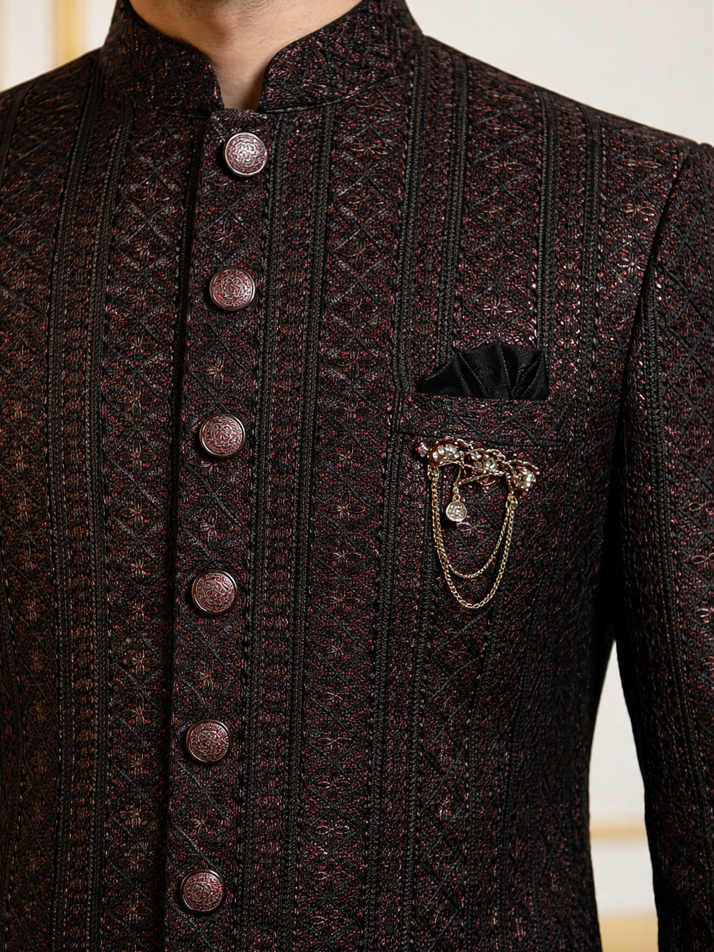 Men Embroidered Indo-Western Set ( 50JIND S7B 103Maroon S )