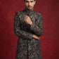 Embroidered Velvet Indo-Western Set for Men ( 50JIND S7B 142Black S )