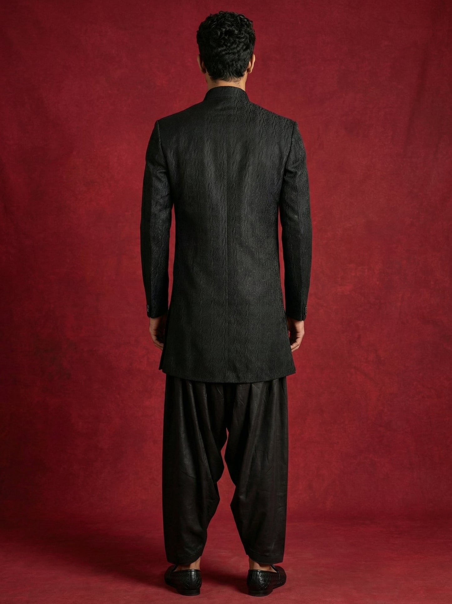 Silk Blend Woven Indo-Western Set ( 50JIND S7B 171Black S )