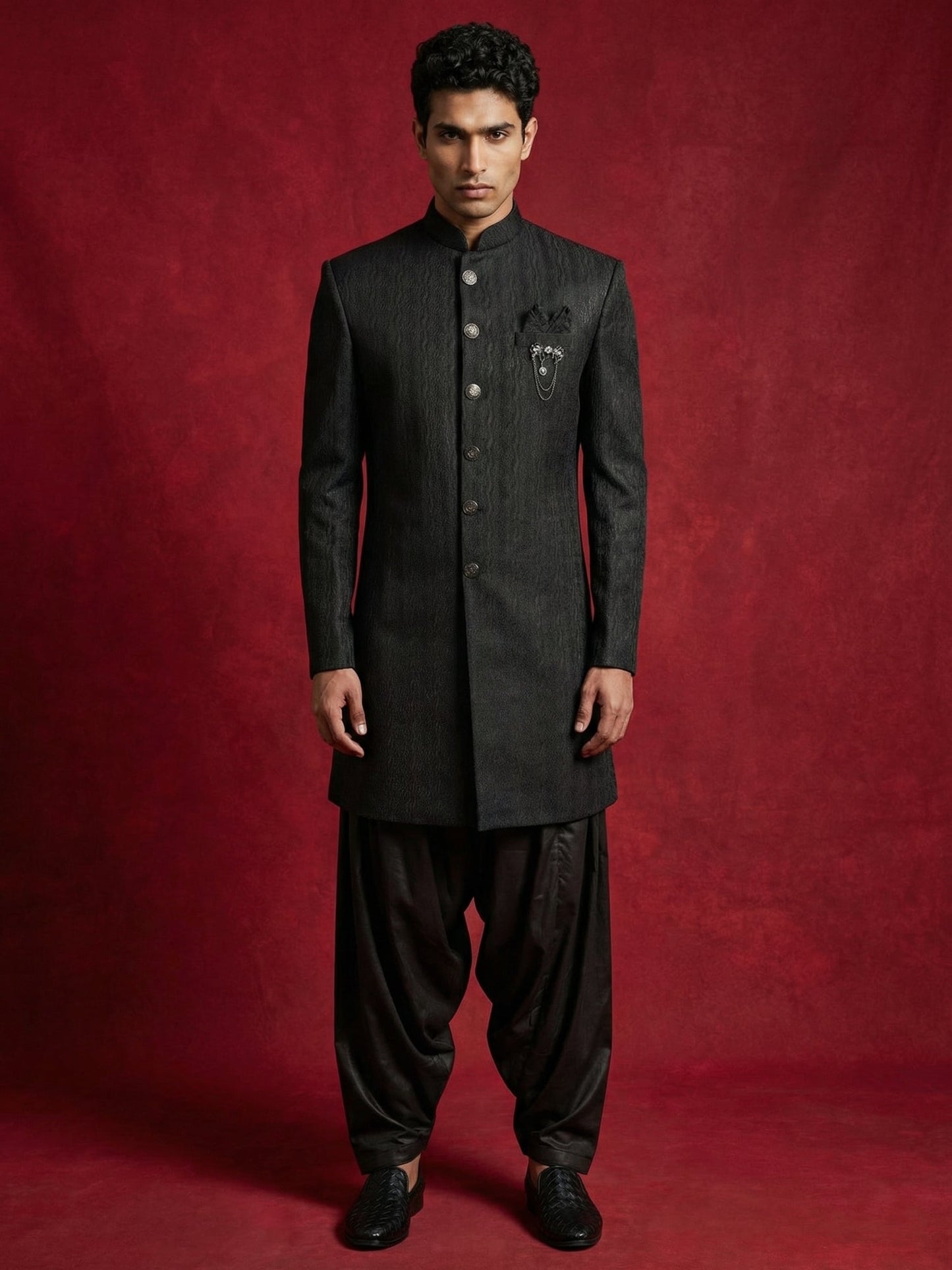Silk Blend Woven Indo-Western Set ( 50JIND S7B 171Black S )