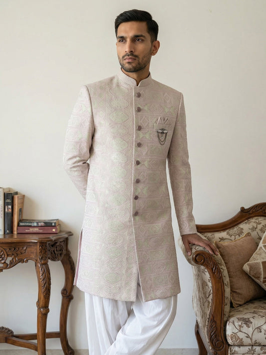 Silk Blend Embroidered Indo-Western Set ( 50JIND S7W 136Pink S )