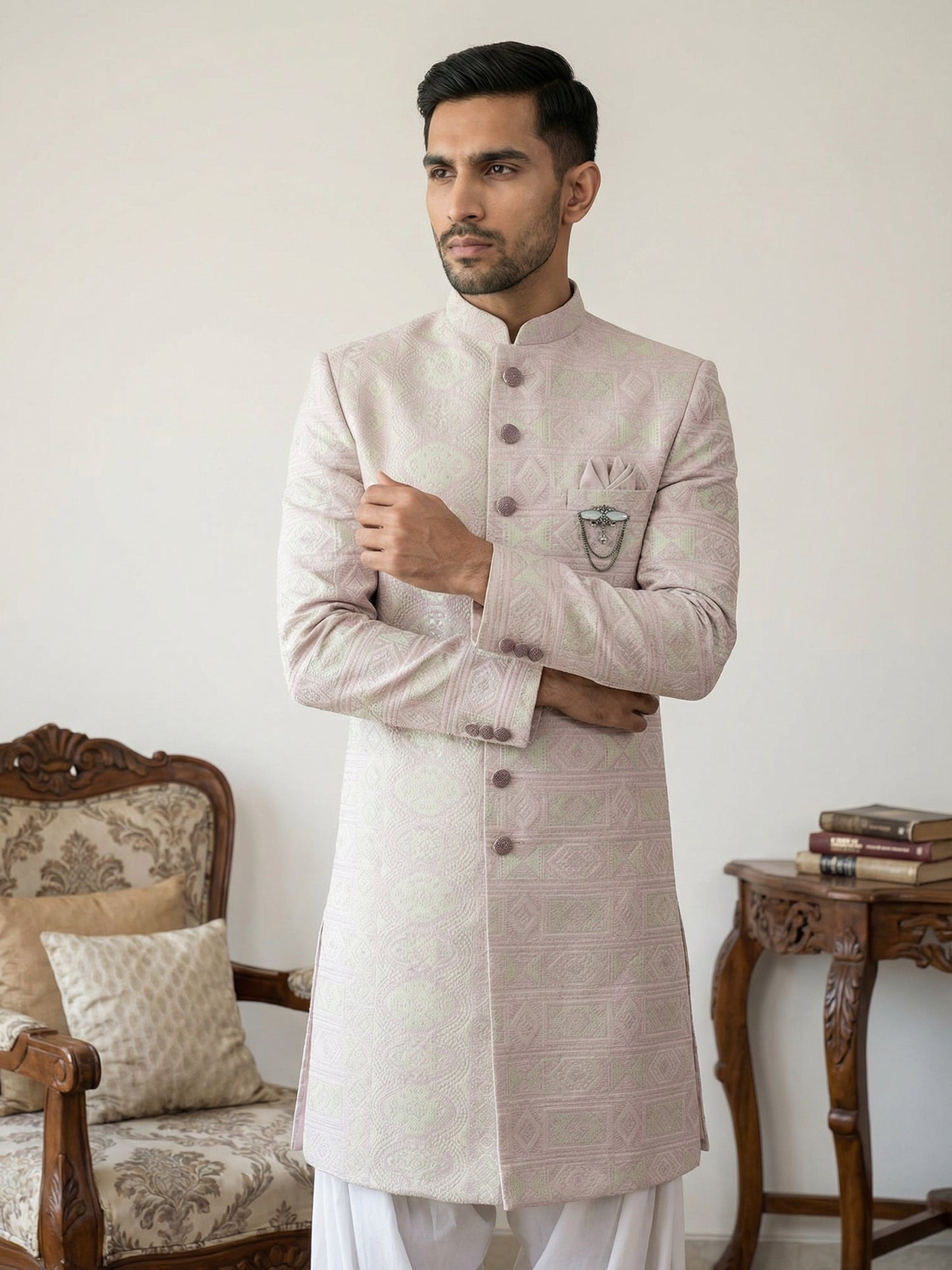 Silk Blend Embroidered Indo-Western Set ( 50JIND S7W 136Pink S )