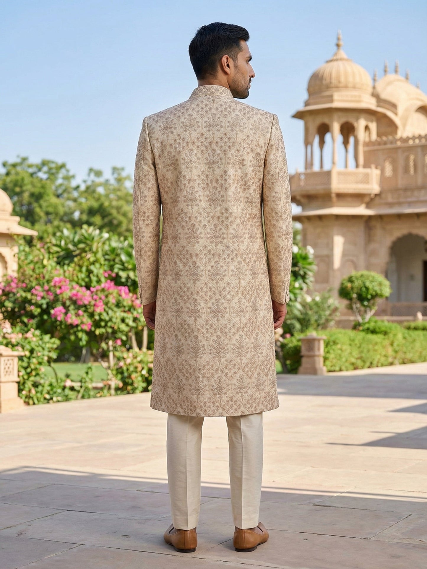 Men Premium Silk Blend Sherwani Set ( 50JSH 101Golden M )