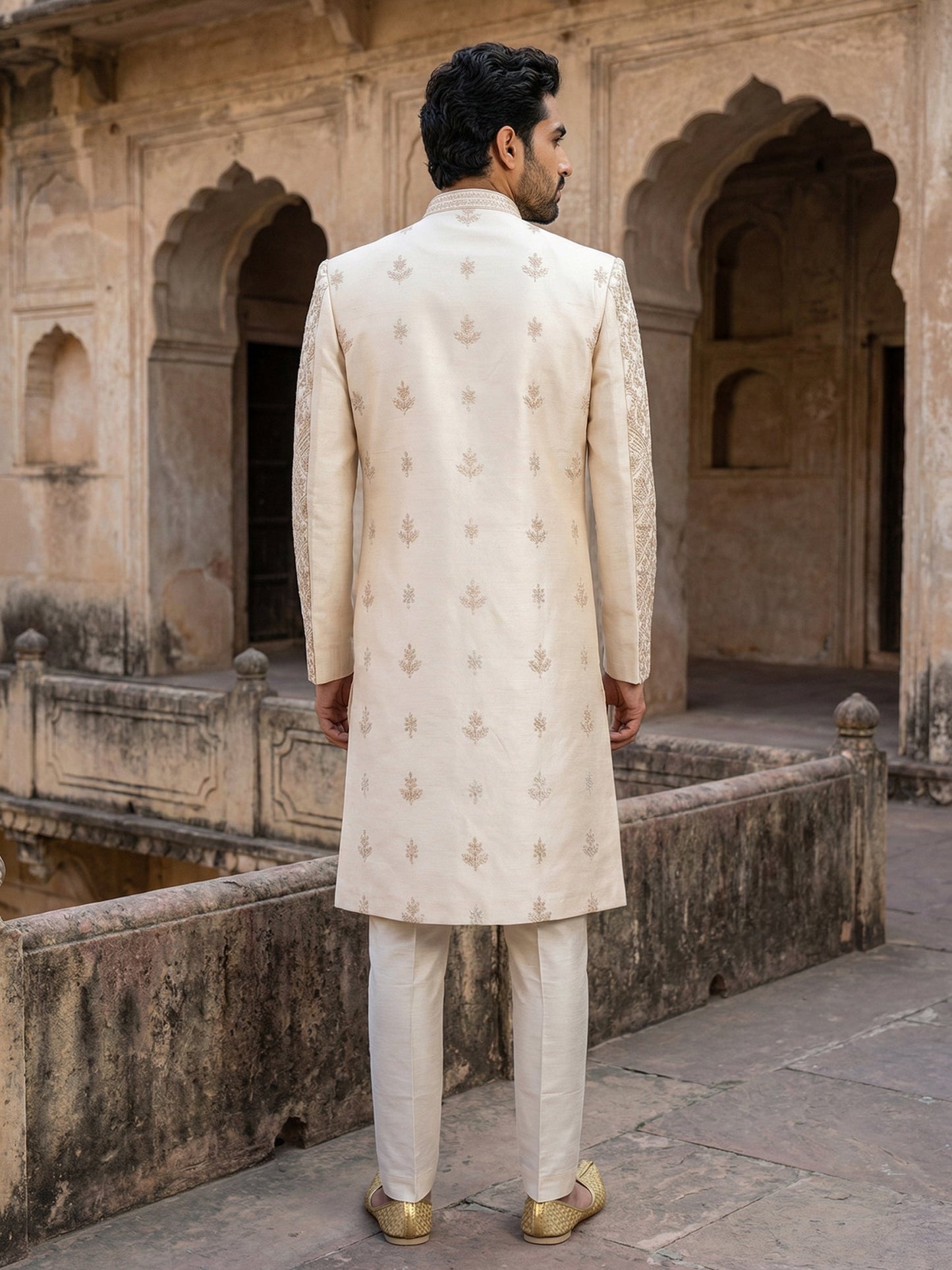Traditional Embroidered Sherwani Set ( 50JSH 102Golden L )