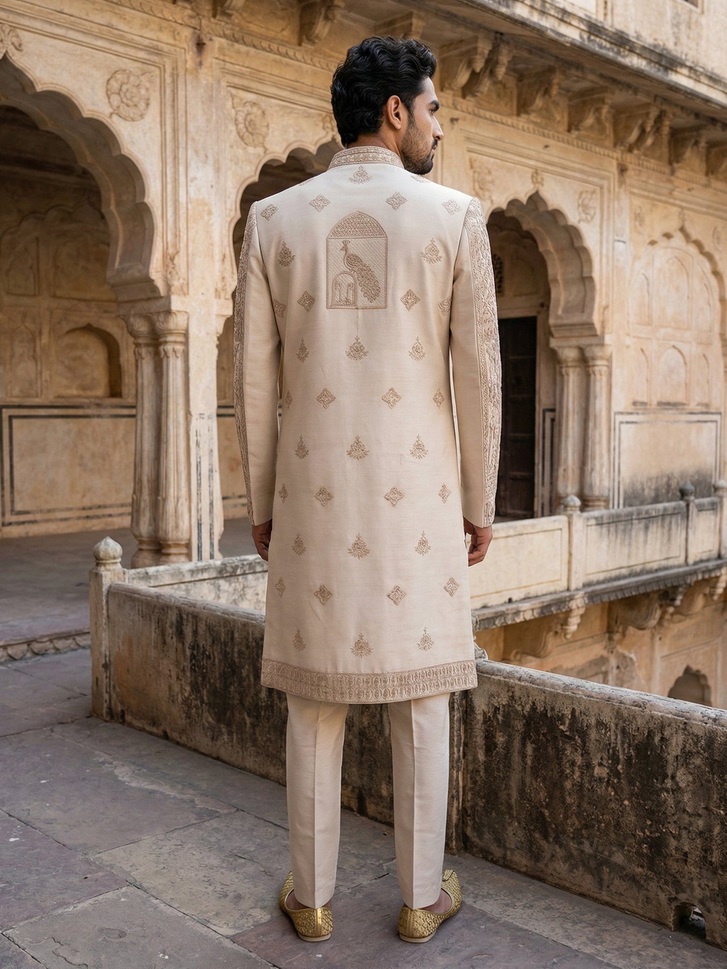 Designer Sherwani Set for Men ( 50JSH 107Golden L )